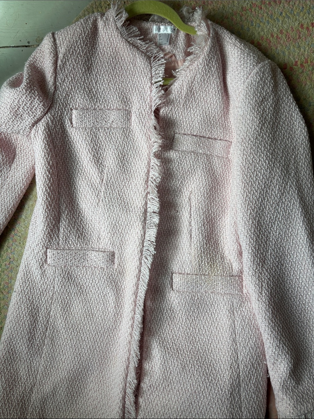 VENUS Light Pink Bouclé Fringe-Trim Blazer